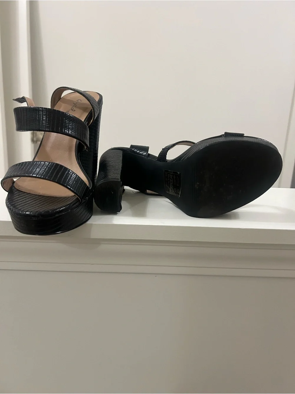 Black Platform Block Heel Sandals Qupid